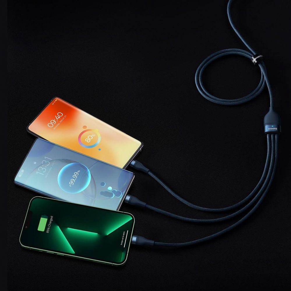 Cable Baseus Baseus Flash Series II cable USB Type C / USB Type A - USB Type C / Lightning / micro USB 100 W 1.5 m blue (CASS030203)