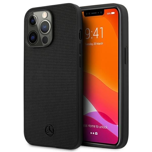 Tagakaaned Mercedes-Benz Mercedes Leather Meshed Metal Logo Case for iPhone 13 Pro / iPhone 13 - Black