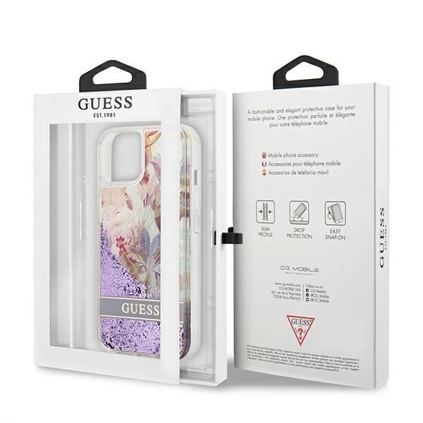 Nugarėlės dėklai Guess Guess GUHCP13SLFLSU iPhone 13 mini 5.4" purple/purple hardcase Flower Liquid Glitter