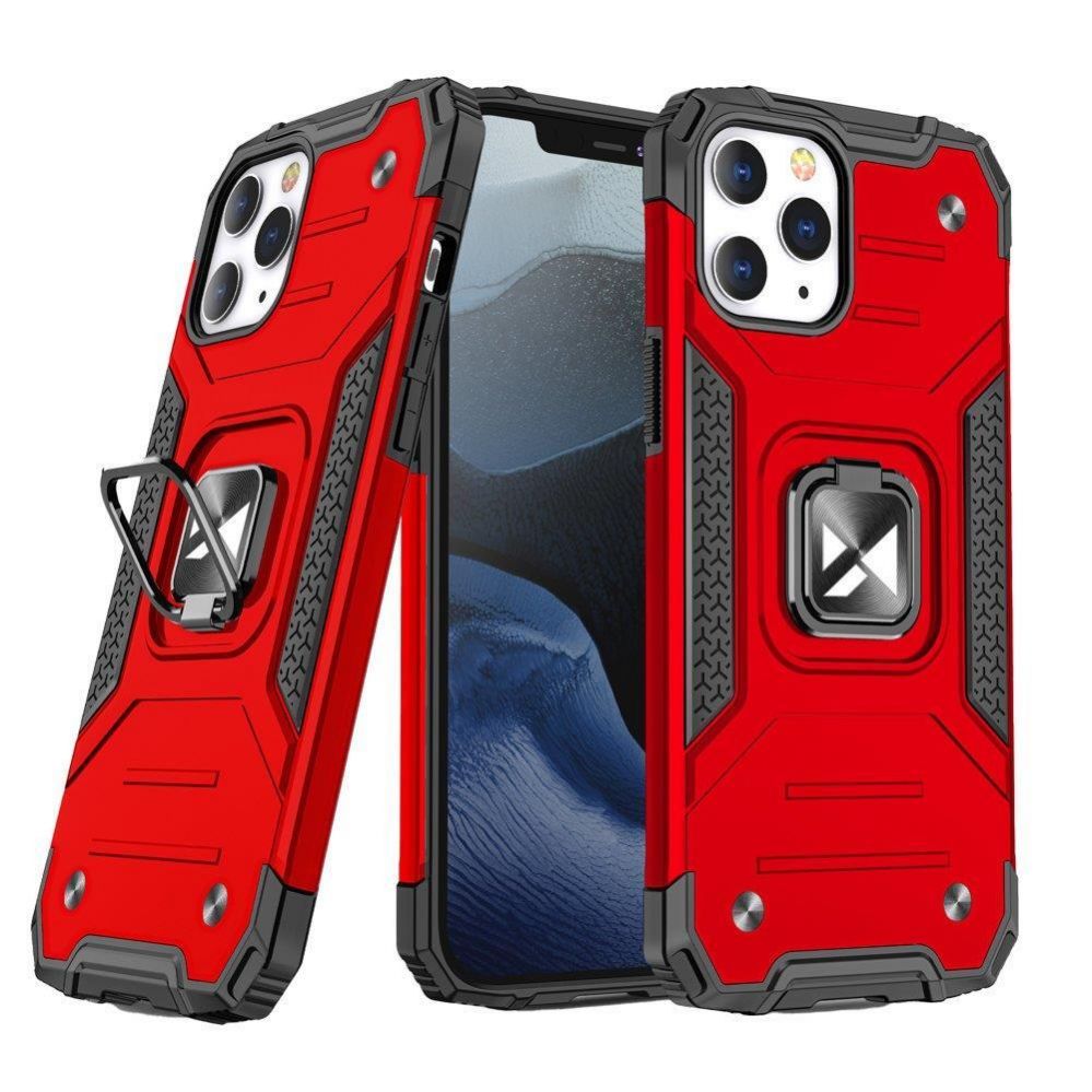 Back panel cover Wozinsky Wozinsky Ring Armor case for iPhone 14 Pro armored cover magnetic holder ring red
