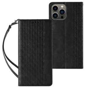 Aizmugurējais vāciņš Hurtel - Magnet Strap Case for iPhone 14 Flip Wallet Mini Lanyard Stand Black 