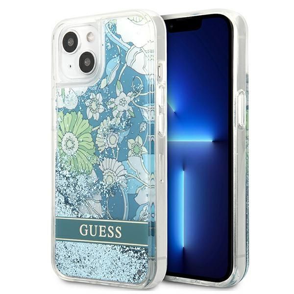 Aizmugurējais vāciņš Guess Guess GUHCP13SLFLSN iPhone 13 mini 5.4" green/green hardcase Flower Liquid Glitter