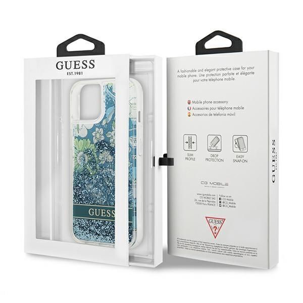 Aizmugurējais vāciņš Guess Guess GUHCP13SLFLSN iPhone 13 mini 5.4" green/green hardcase Flower Liquid Glitter