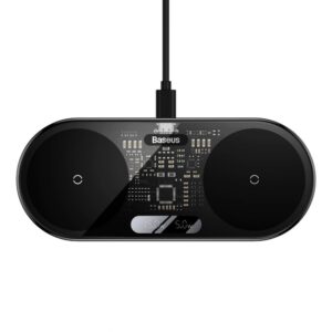 Adapteris Baseus  Baseus Digital LED Display dual wireless charger with digital display 20W black (WXSX010101)