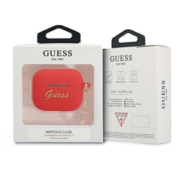 Aizmugurējais vāciņš Guess Guess GUA3LSCHSR AirPods 3 cover red/red Silicone Charm Heart Collection