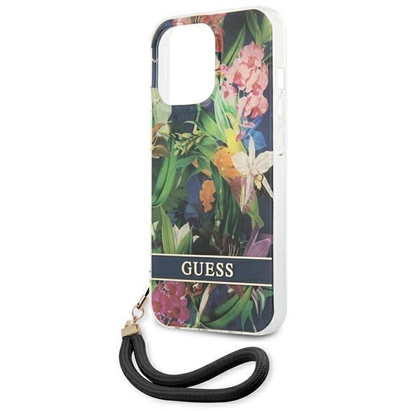 Aizmugurējais vāciņš Guess Guess GUHCP13LHFLSB iPhone 13 Pro / 13 6.1" blue/blue hardcase Flower Strap