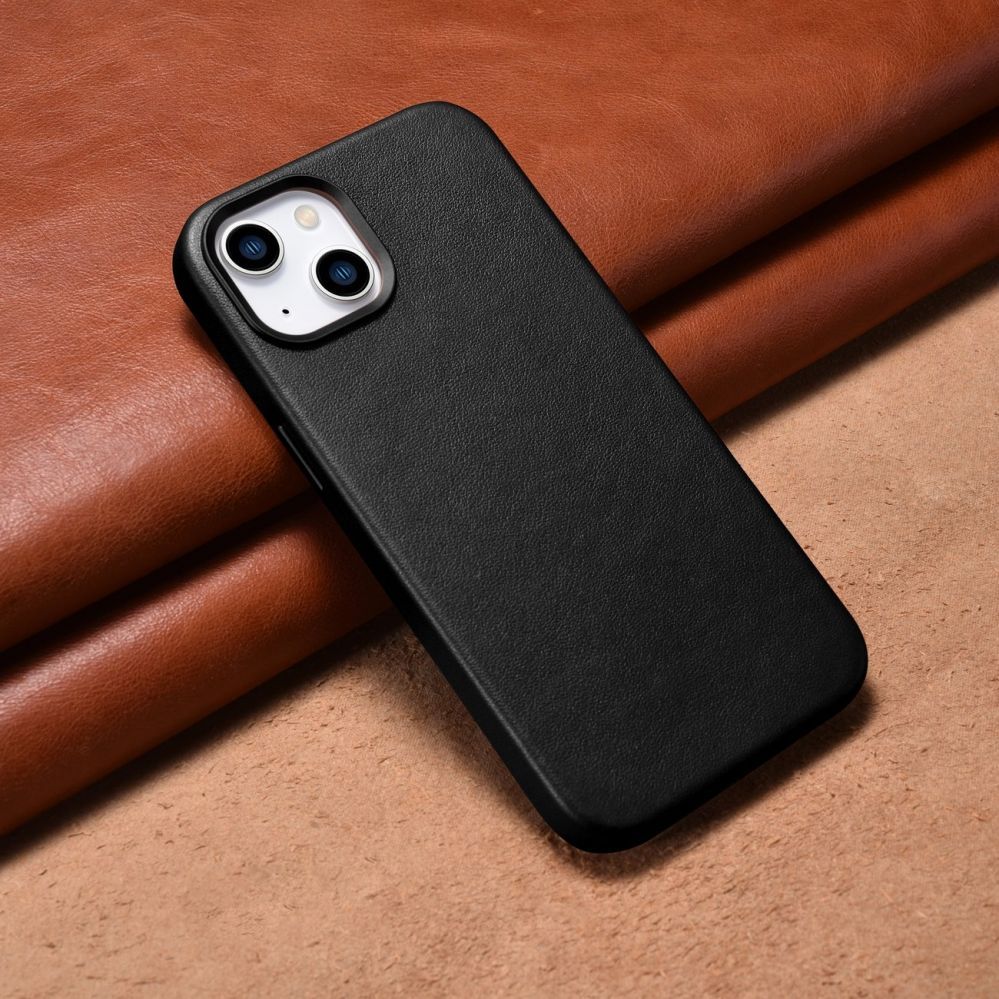 Tagakaaned iCarer iCarer Case Leather cover for iPhone 14 black (WMI14220705-BK) (MagSafe compatible)