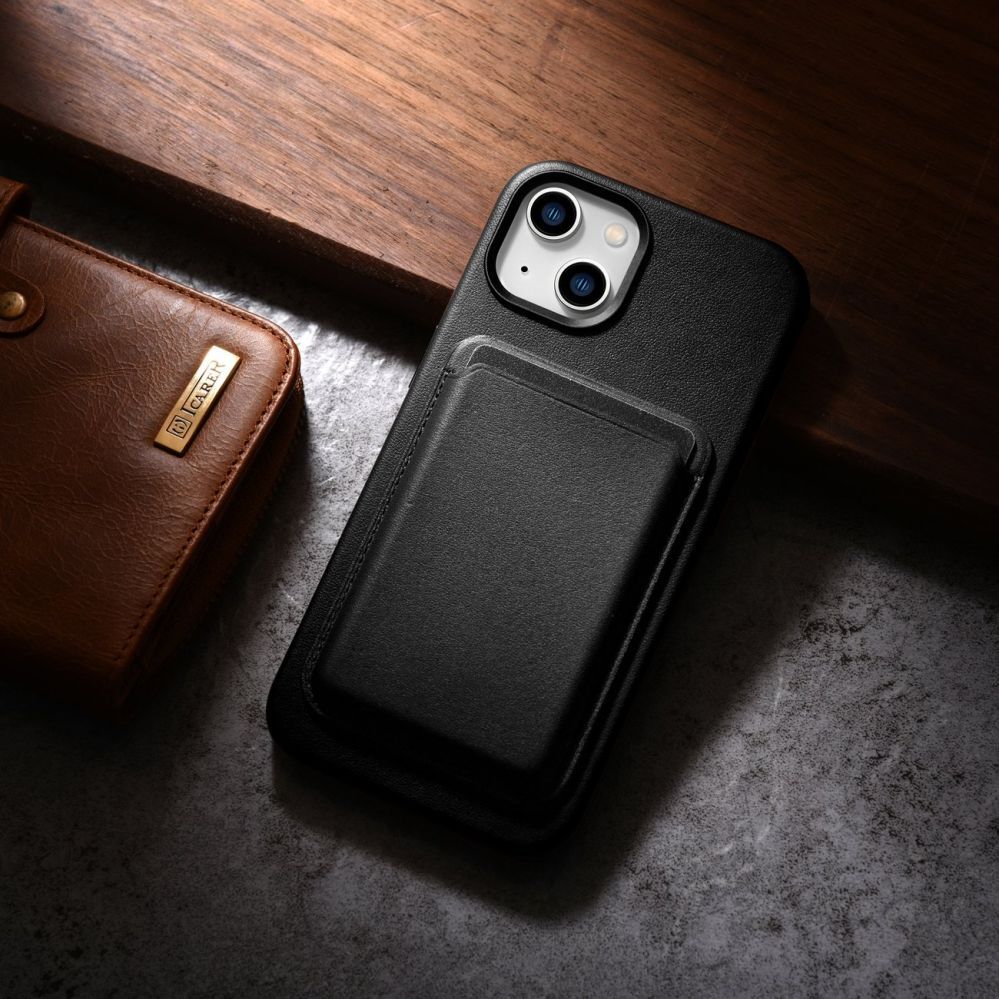 Tagakaaned iCarer iCarer Case Leather cover for iPhone 14 black (WMI14220705-BK) (MagSafe compatible)
