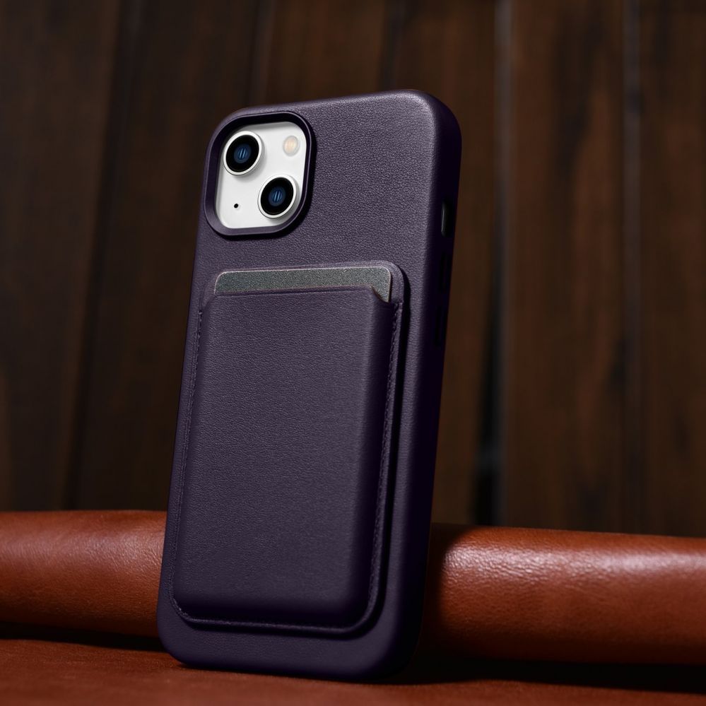 Aizmugurējais vāciņš iCarer iCarer Case Leather Cover Case for iPhone 14 Dark Purple (WMI14220705-DP) (MagSafe Compatible)