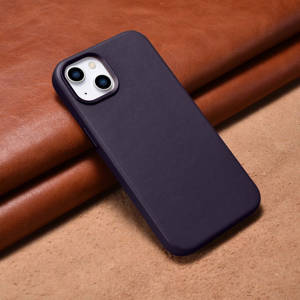 Aizmugurējais vāciņš iCarer iCarer Case Leather Cover Case for iPhone 14 Dark Purple (WMI14220705-DP) (MagSafe Compatible)
