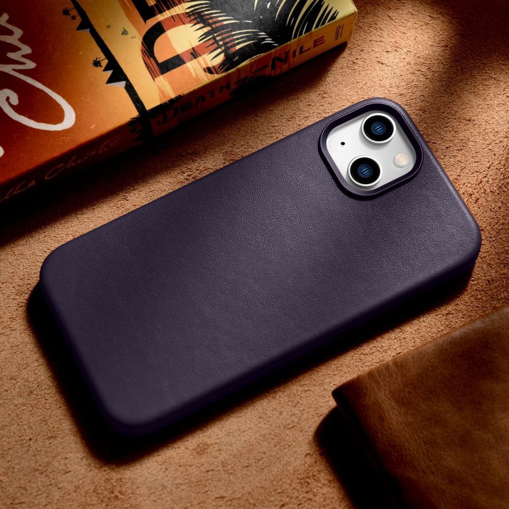 Aizmugurējais vāciņš iCarer iCarer Case Leather Cover Case for iPhone 14 Dark Purple (WMI14220705-DP) (MagSafe Compatible)