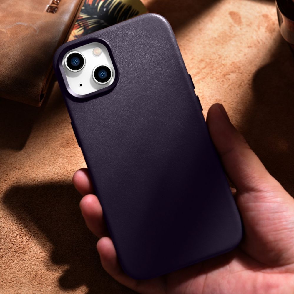 Aizmugurējais vāciņš iCarer iCarer Case Leather Cover Case for iPhone 14 Dark Purple (WMI14220705-DP) (MagSafe Compatible)