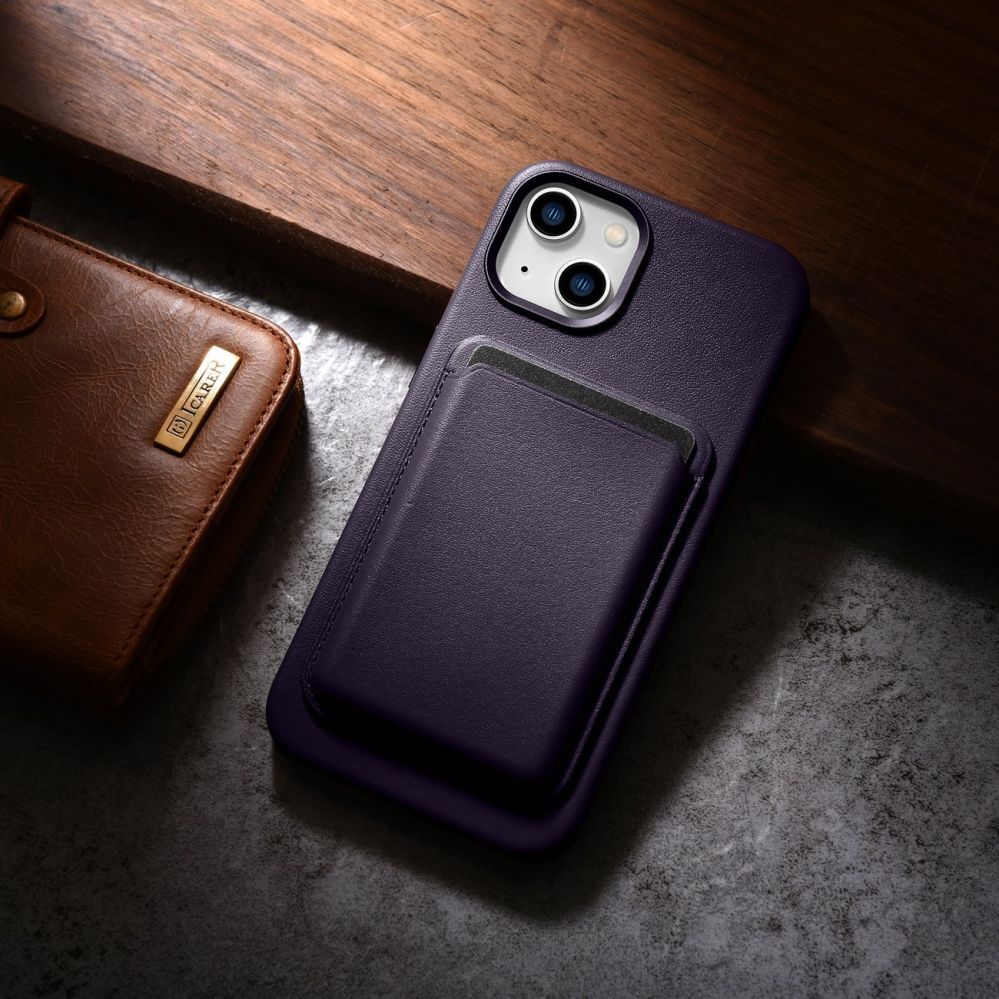 Aizmugurējais vāciņš iCarer iCarer Case Leather Cover Case for iPhone 14 Dark Purple (WMI14220705-DP) (MagSafe Compatible)
