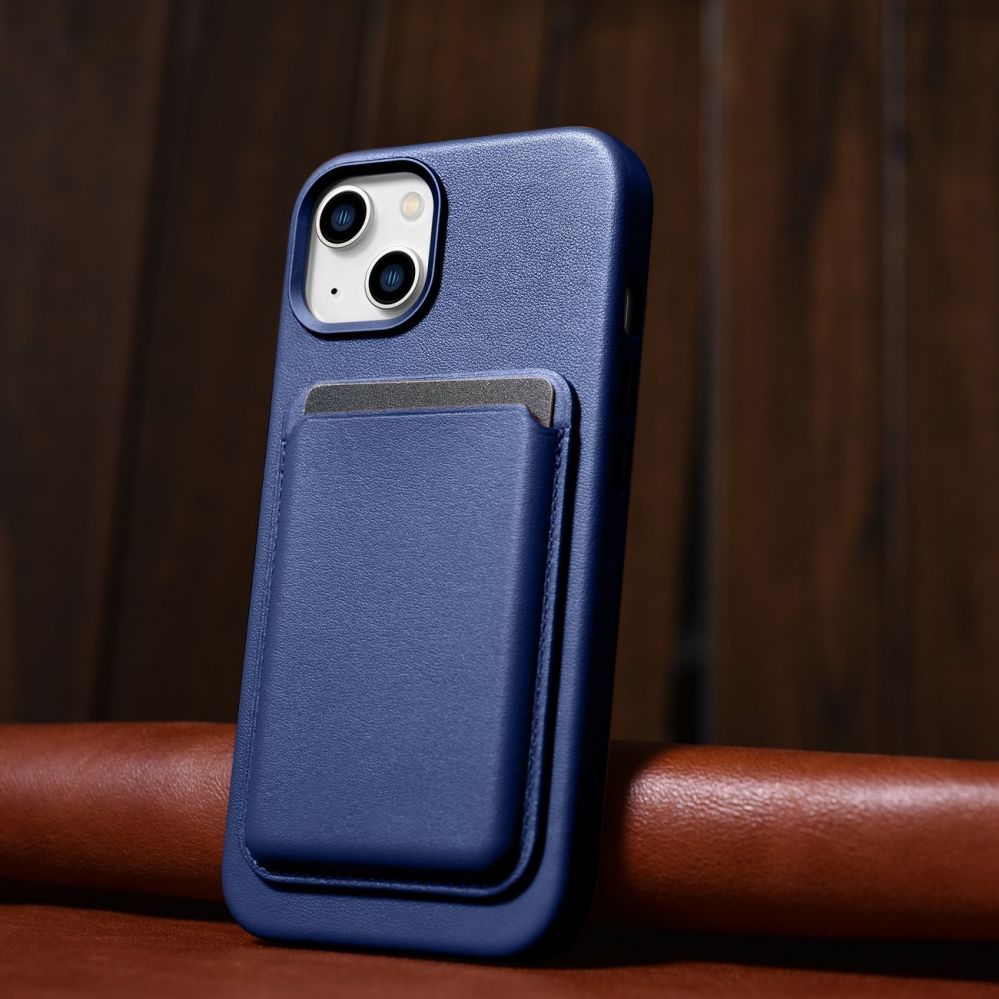Tagakaaned iCarer iCarer Case Leather cover for iPhone 14 case made of natural leather blue (WMI14220705-BU) (MagSafe compatible)