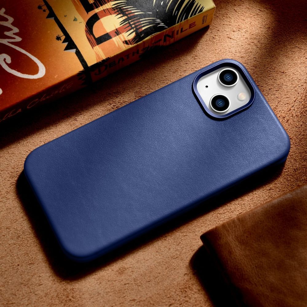 Tagakaaned iCarer iCarer Case Leather cover for iPhone 14 case made of natural leather blue (WMI14220705-BU) (MagSafe compatible)