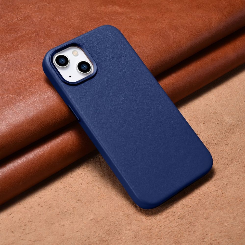 Tagakaaned iCarer iCarer Case Leather cover for iPhone 14 case made of natural leather blue (WMI14220705-BU) (MagSafe compatible)