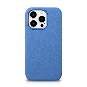 Aizmugurējais vāciņš iCarer  iCarer Litchi Premium Leather Case iPhone 14 Pro Max Magnetic Leather Case with MagSafe Light Blue (WMI14220712-LB) 