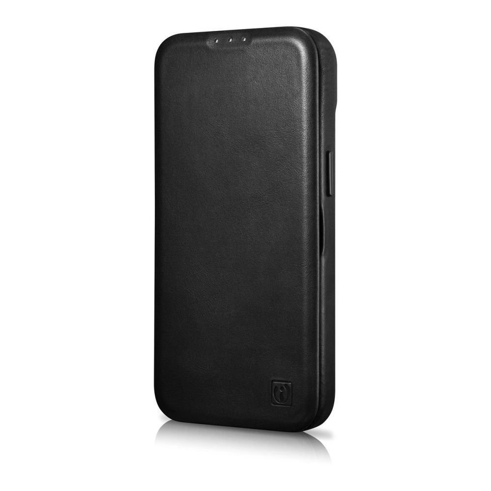 Back panel cover iCarer iCarer CE Oil Wax Premium Leather Folio Case Leather Case iPhone 14 Plus Magnetic Flip MagSafe Black (AKI14220707-BK)