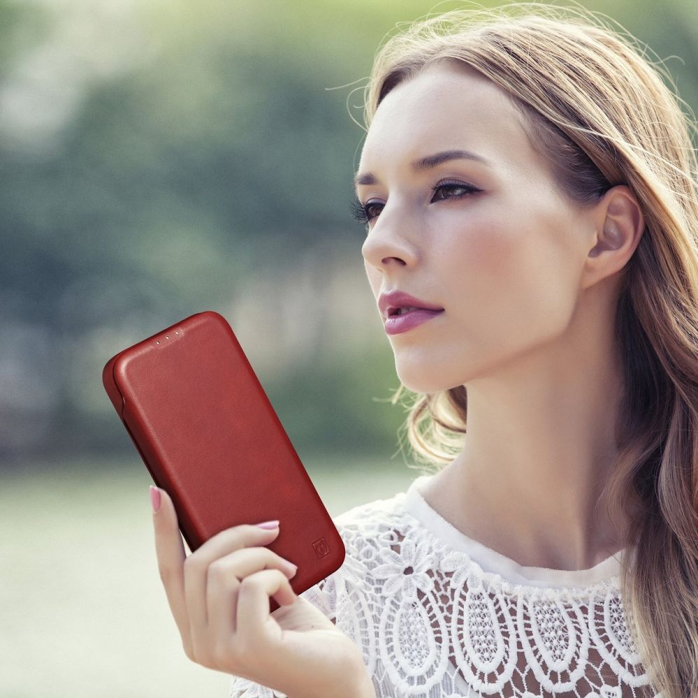 Back panel cover iCarer iCarer CE Oil Wax Premium Leather Folio Case iPhone 14 Plus Magnetic Flip Leather Folio Case MagSafe Red (AKI14220707-RD)