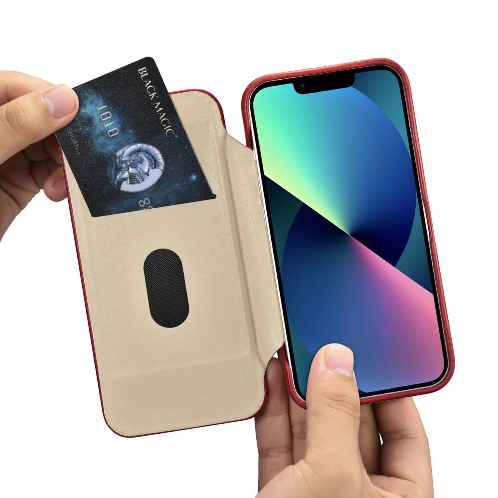 Back panel cover iCarer iCarer CE Oil Wax Premium Leather Folio Case iPhone 14 Plus Magnetic Flip Leather Folio Case MagSafe Red (AKI14220707-RD)