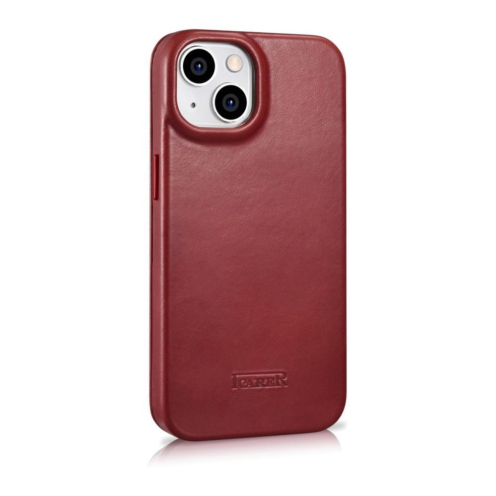 Back panel cover iCarer iCarer CE Oil Wax Premium Leather Folio Case iPhone 14 Plus Magnetic Flip Leather Folio Case MagSafe Red (AKI14220707-RD)