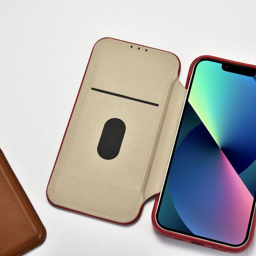 Back panel cover iCarer iCarer CE Oil Wax Premium Leather Folio Case iPhone 14 Plus Magnetic Flip Leather Folio Case MagSafe Red (AKI14220707-RD)