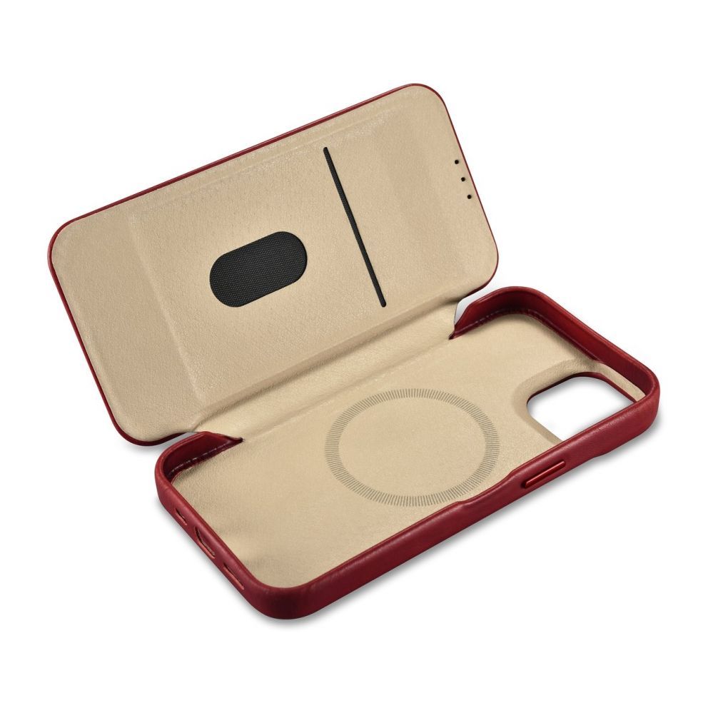Back panel cover iCarer iCarer CE Oil Wax Premium Leather Folio Case iPhone 14 Plus Magnetic Flip Leather Folio Case MagSafe Red (AKI14220707-RD)