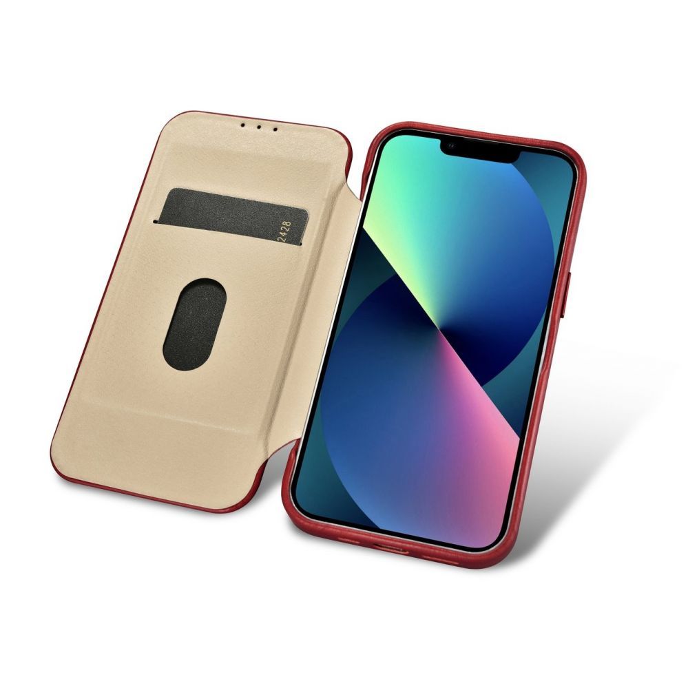 Back panel cover iCarer iCarer CE Oil Wax Premium Leather Folio Case iPhone 14 Plus Magnetic Flip Leather Folio Case MagSafe Red (AKI14220707-RD)