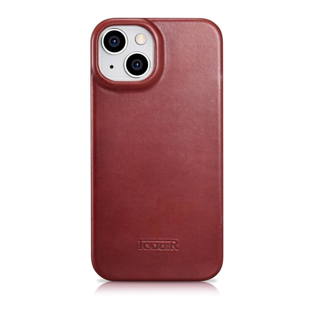Back panel cover iCarer iCarer CE Oil Wax Premium Leather Folio Case iPhone 14 Plus Magnetic Flip Leather Folio Case MagSafe Red (AKI14220707-RD)
