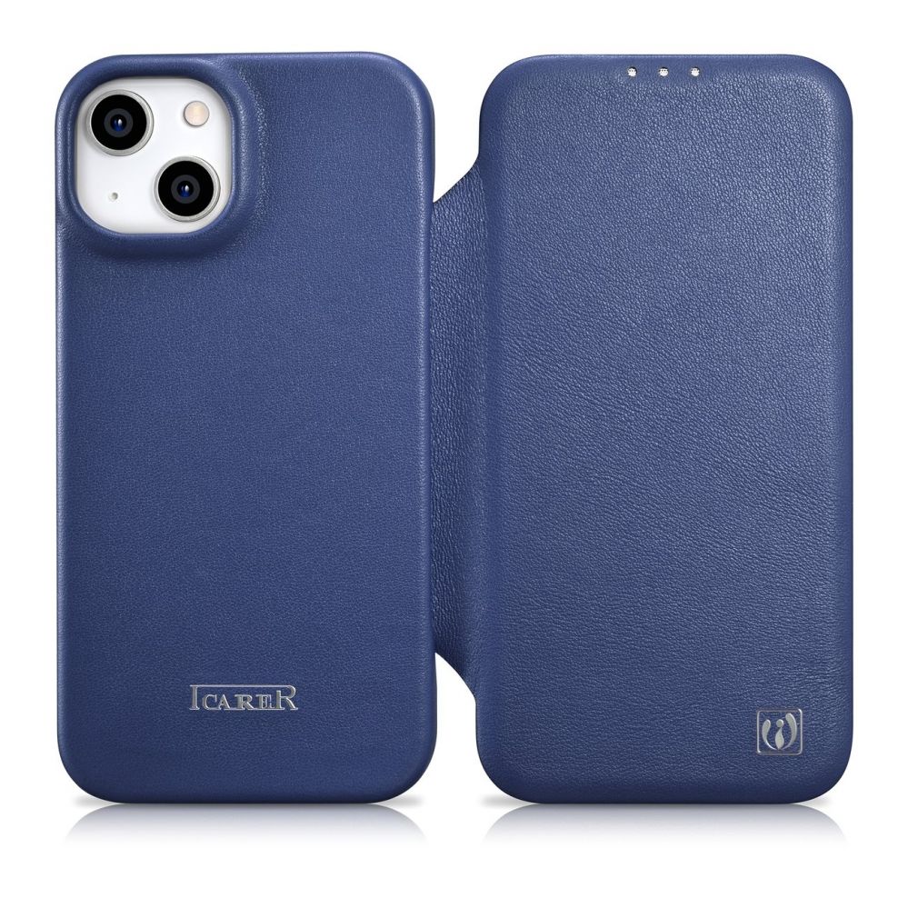 Back panel cover iCarer iCarer CE Premium Leather Folio Case iPhone 14 Plus Magnetic Flip Leather Folio Case MagSafe Blue (WMI14220715-BU)