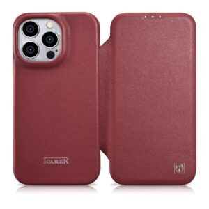 Aizmugurējais vāciņš iCarer  iCarer CE Premium Leather Folio Case iPhone 14 Pro Max Magnetic Flip Cover MagSafe Red (WMI14220716-RD) 