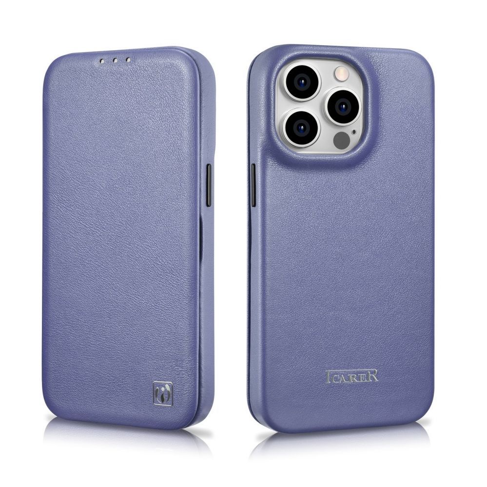 Tagakaaned iCarer iCarer CE Premium Leather Folio Case iPhone 14 Pro Max Magnetic Flip Leather Folio Case MagSafe Light Purple (WMI14220716-LP)