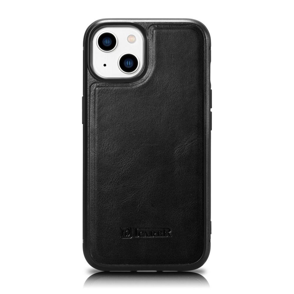 Tagakaaned iCarer iCarer Leather Oil Wax case covered with natural leather for iPhone 14 Plus black (WMI14220719-BK)