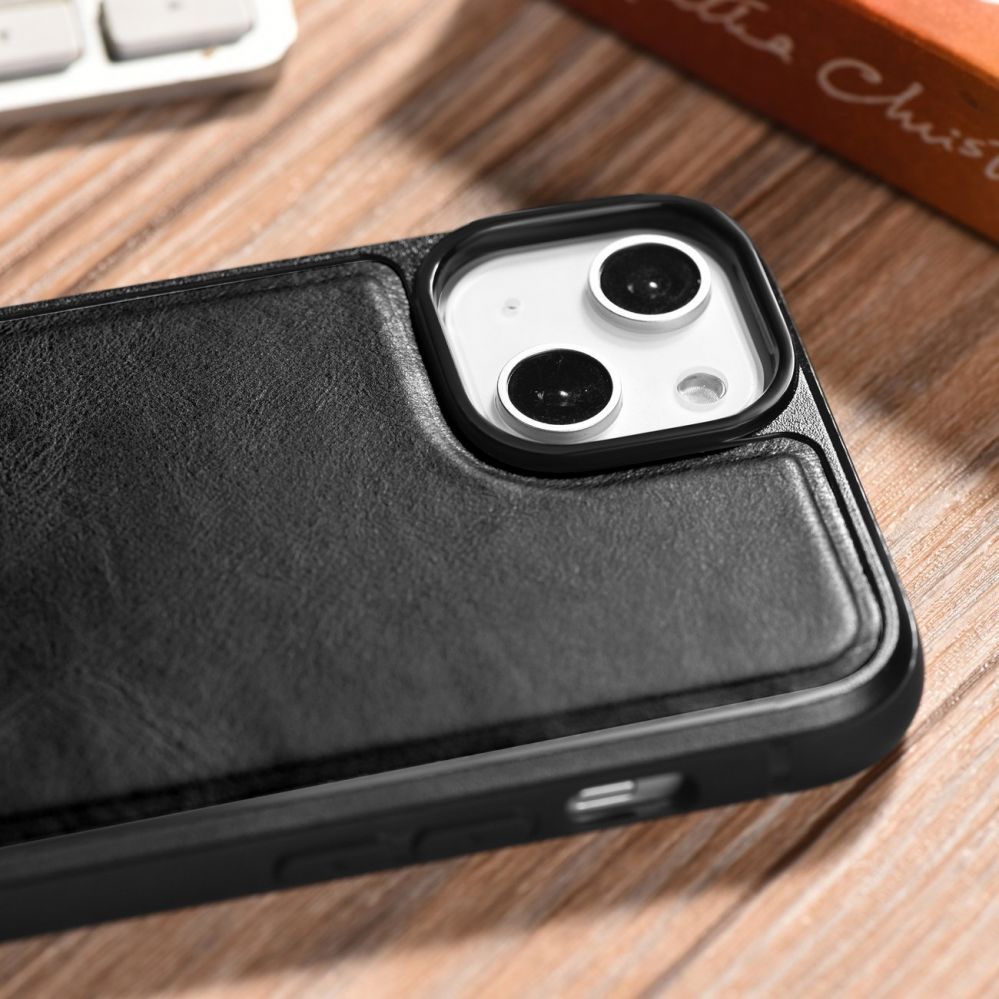 Tagakaaned iCarer iCarer Leather Oil Wax case covered with natural leather for iPhone 14 Plus black (WMI14220719-BK)