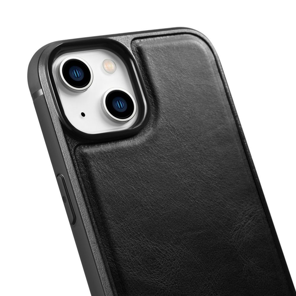 Tagakaaned iCarer iCarer Leather Oil Wax case covered with natural leather for iPhone 14 Plus black (WMI14220719-BK)