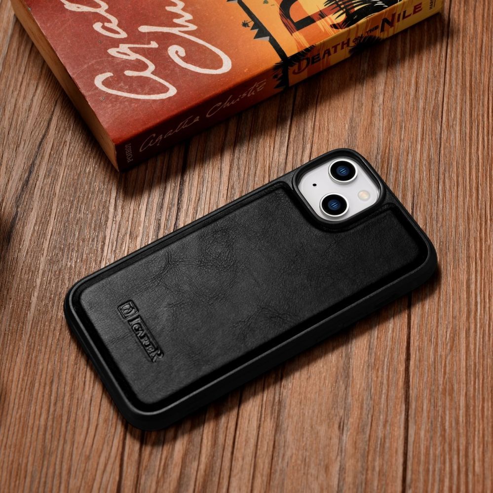 Tagakaaned iCarer iCarer Leather Oil Wax case covered with natural leather for iPhone 14 Plus black (WMI14220719-BK)