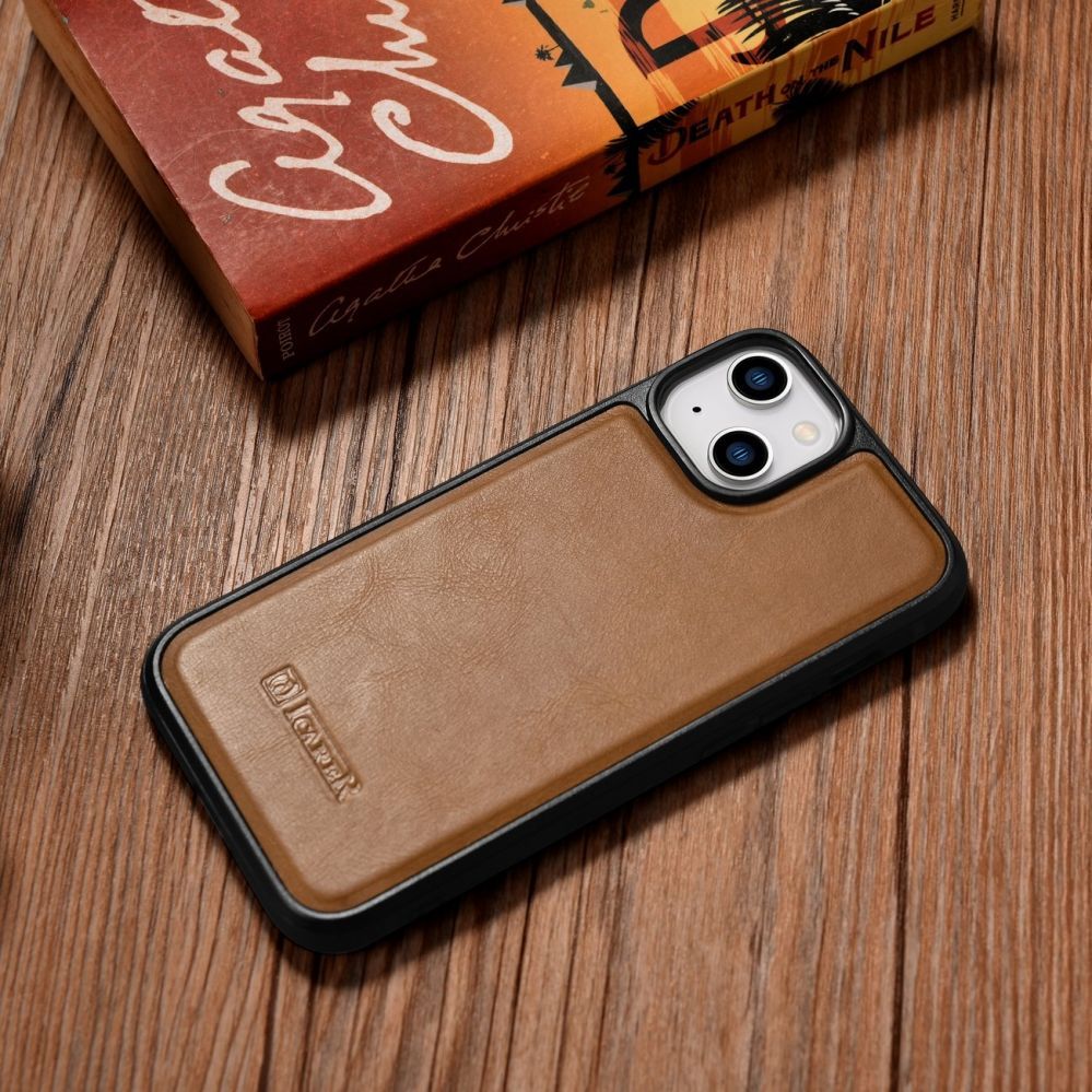 Tagakaaned iCarer iCarer Leather Oil Wax case covered with natural leather for iPhone 14 Plus brown (WMI14220719-TN)