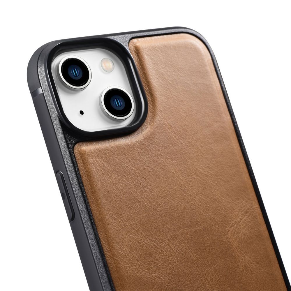 Tagakaaned iCarer iCarer Leather Oil Wax case covered with natural leather for iPhone 14 Plus brown (WMI14220719-TN)