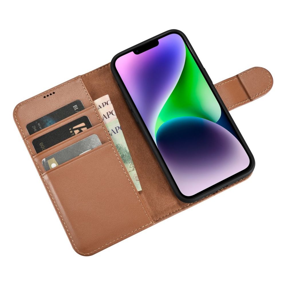 Tagakaaned iCarer iCarer Wallet Case 2in1 Cover iPhone 14 Plus Anti-RFID Leather Flip Case Brown (WMI14220727-BN)