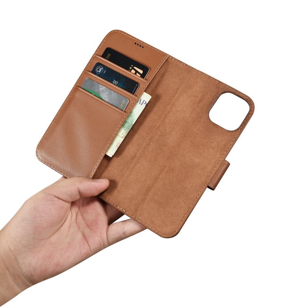 Tagakaaned iCarer iCarer Wallet Case 2in1 Cover iPhone 14 Plus Anti-RFID Leather Flip Case Brown (WMI14220727-BN)
