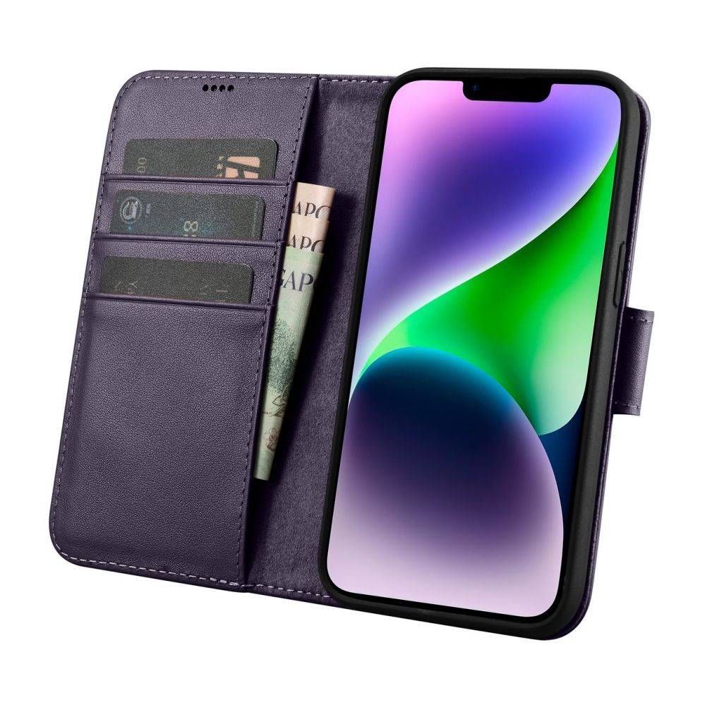 Tagakaaned iCarer iCarer Wallet Case 2in1 Cover iPhone 14 Plus Anti-RFID Leather Flip Case Dark Purple (WMI14220727-DP)