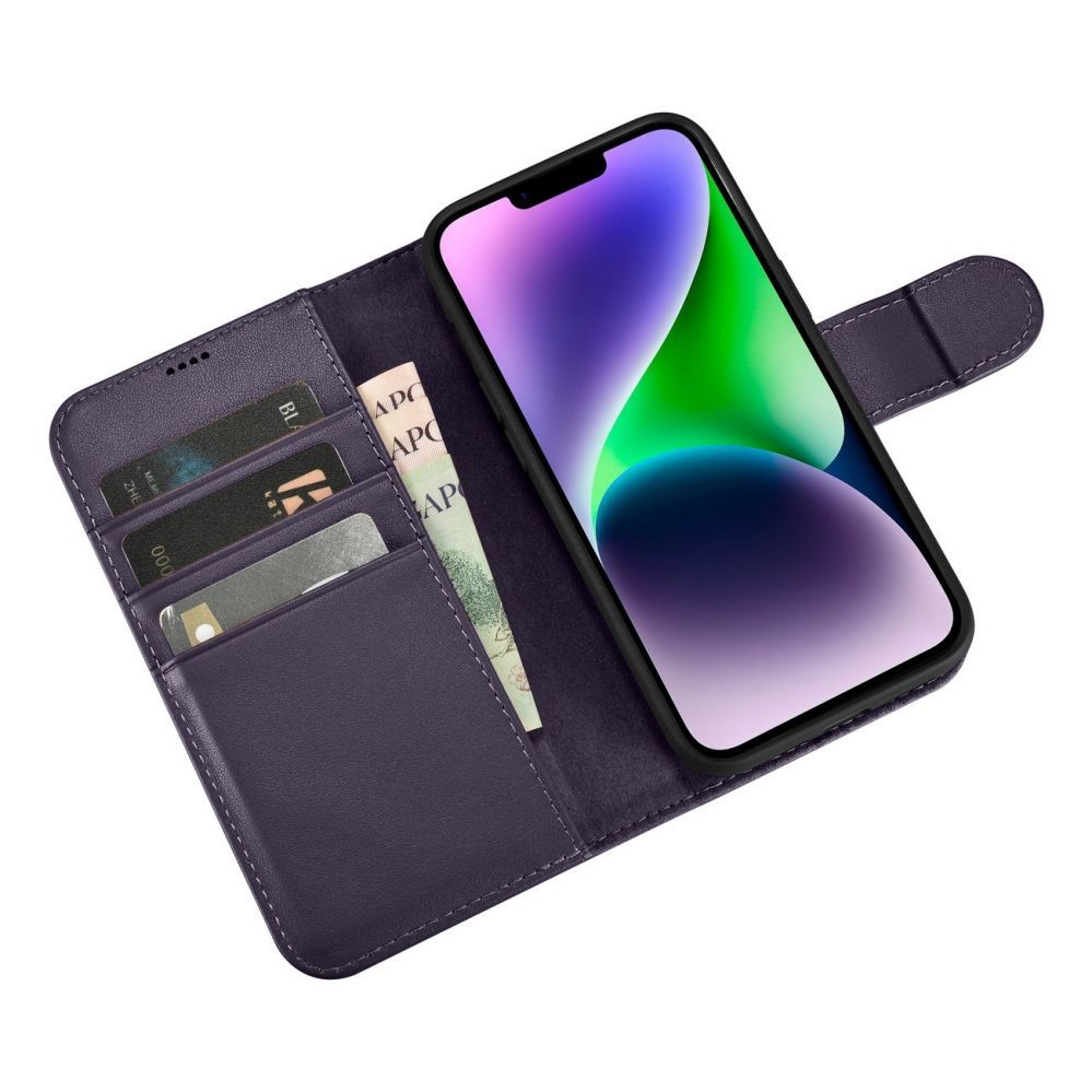 Tagakaaned iCarer iCarer Wallet Case 2in1 Cover iPhone 14 Plus Anti-RFID Leather Flip Case Dark Purple (WMI14220727-DP)