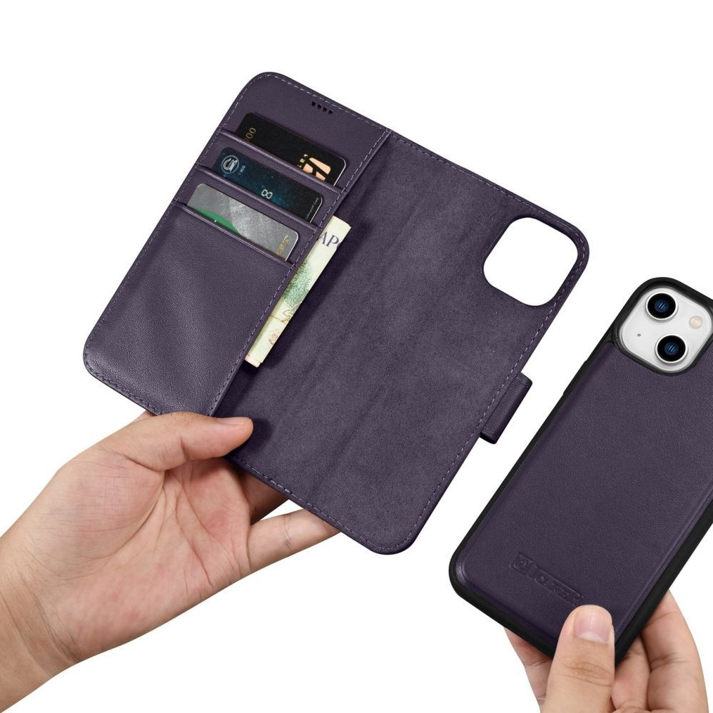 Tagakaaned iCarer iCarer Wallet Case 2in1 Cover iPhone 14 Plus Anti-RFID Leather Flip Case Dark Purple (WMI14220727-DP)