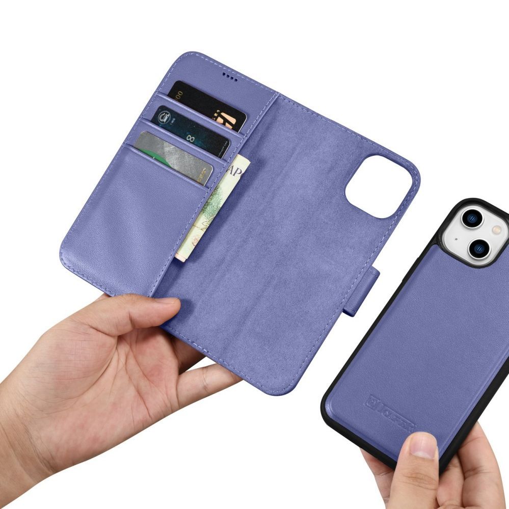 Back panel cover iCarer iCarer Wallet Case 2in1 Cover iPhone 14 Plus Anti-RFID Leather Flip Case Light Purple (WMI14220727-LP)
