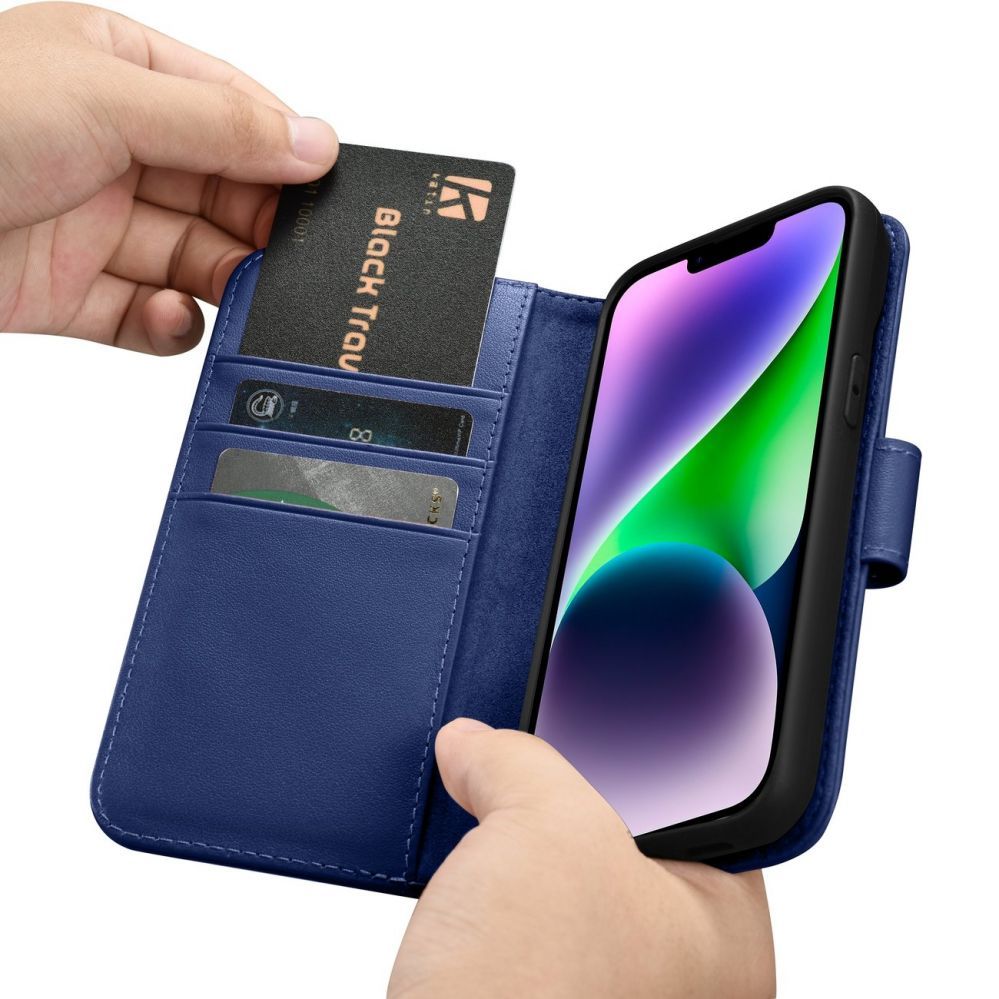 Tagakaaned iCarer iCarer Wallet Case 2in1 Cover iPhone 14 Plus Anti-RFID Leather Flip Case Blue (WMI14220727-BU)