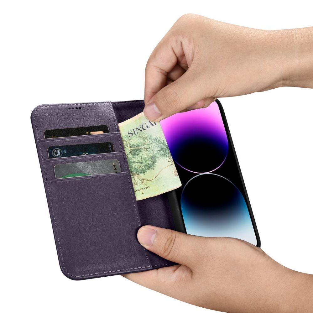 Чехол на заднюю панель iCarer iCarer Wallet Case 2in1 Cover iPhone 14 Pro Max Anti-RFID Leather Flip Case Dark Purple (WMI14220728-DP)