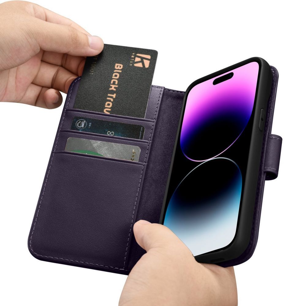 Чехол на заднюю панель iCarer iCarer Wallet Case 2in1 Cover iPhone 14 Pro Max Anti-RFID Leather Flip Case Dark Purple (WMI14220728-DP)