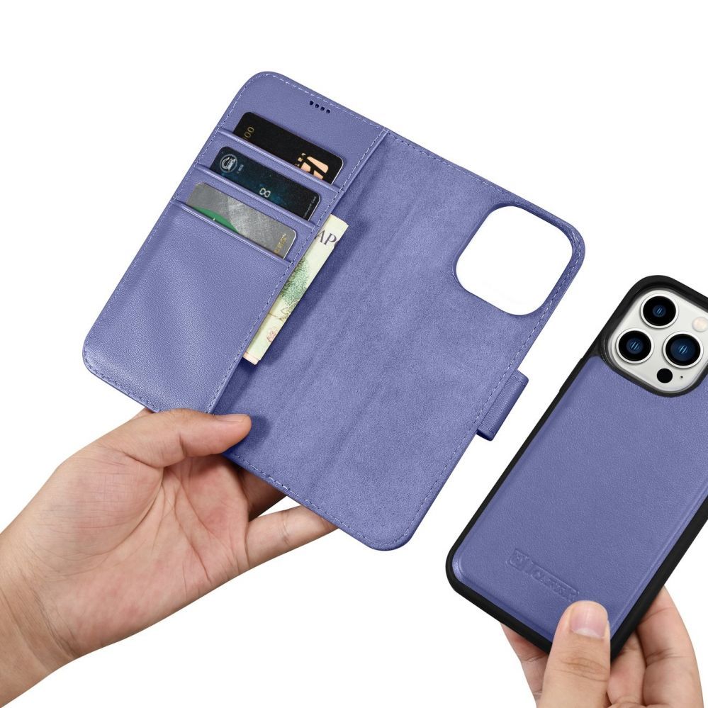 Tagakaaned iCarer iCarer Wallet Case 2in1 Cover iPhone 14 Pro Max Leather Flip Cover Anti-RFID Light Purple (WMI14220728-LP)