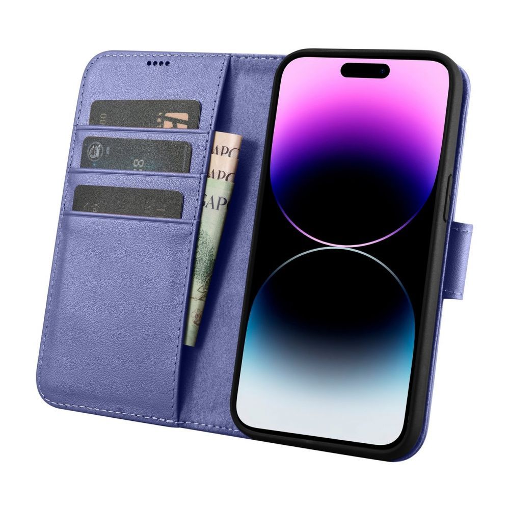 Tagakaaned iCarer iCarer Wallet Case 2in1 Cover iPhone 14 Pro Max Leather Flip Cover Anti-RFID Light Purple (WMI14220728-LP)