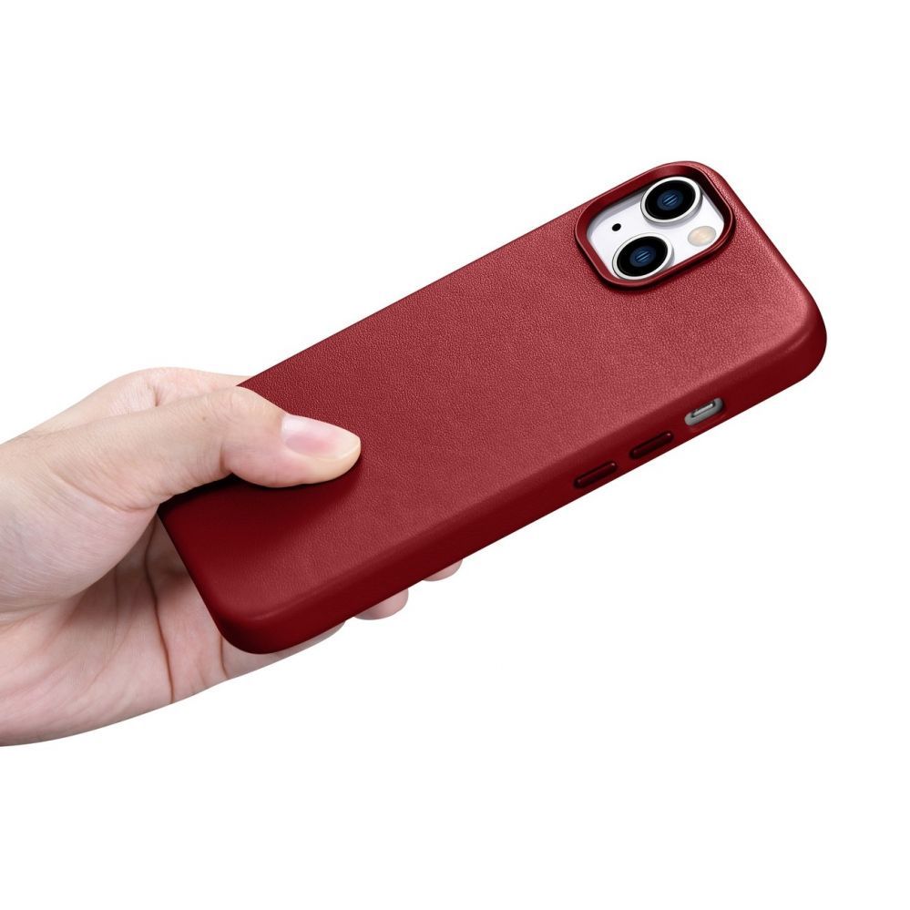 Aizmugurējais vāciņš iCarer iCarer Case Leather case cover made of natural leather for iPhone 14 Plus red (compatible with MagSafe)